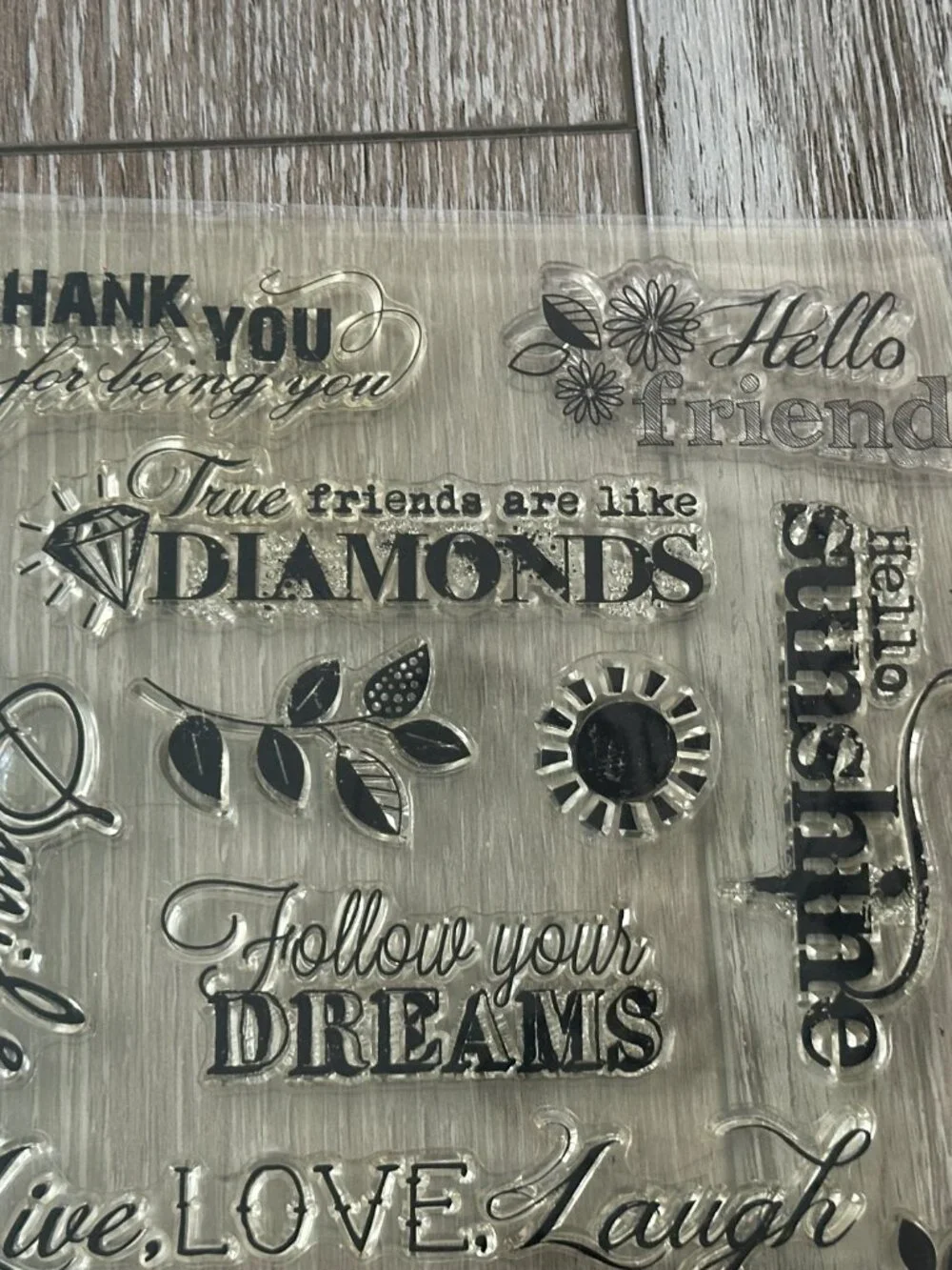 Fun Clear Stamps Feel Good Sentiments Smile & Be Happy, Hello Sunshine etc